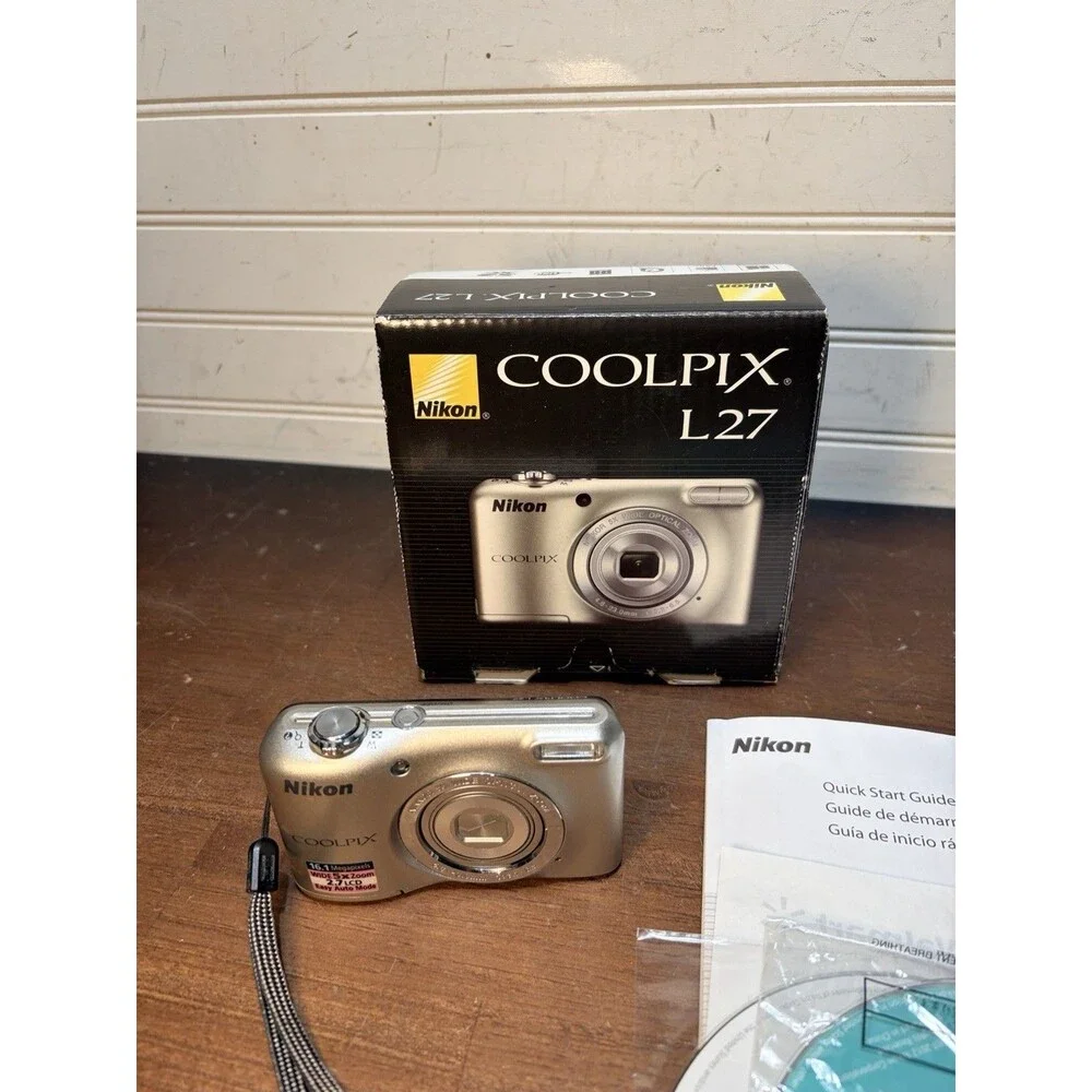 Nikon COOLPIX L27 16.1MP Digital Camera In Box W/manual - Silver - Tested